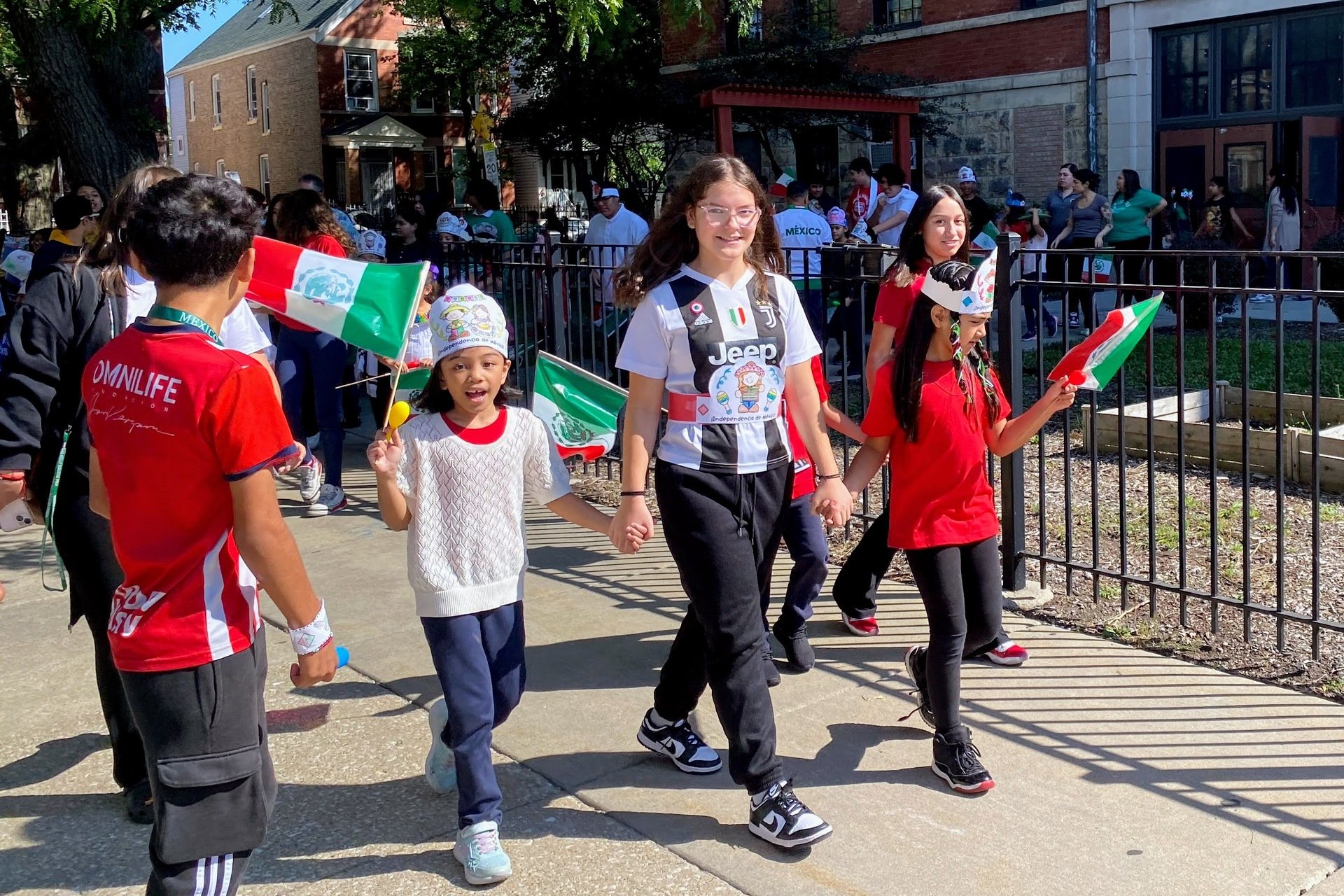 students marching