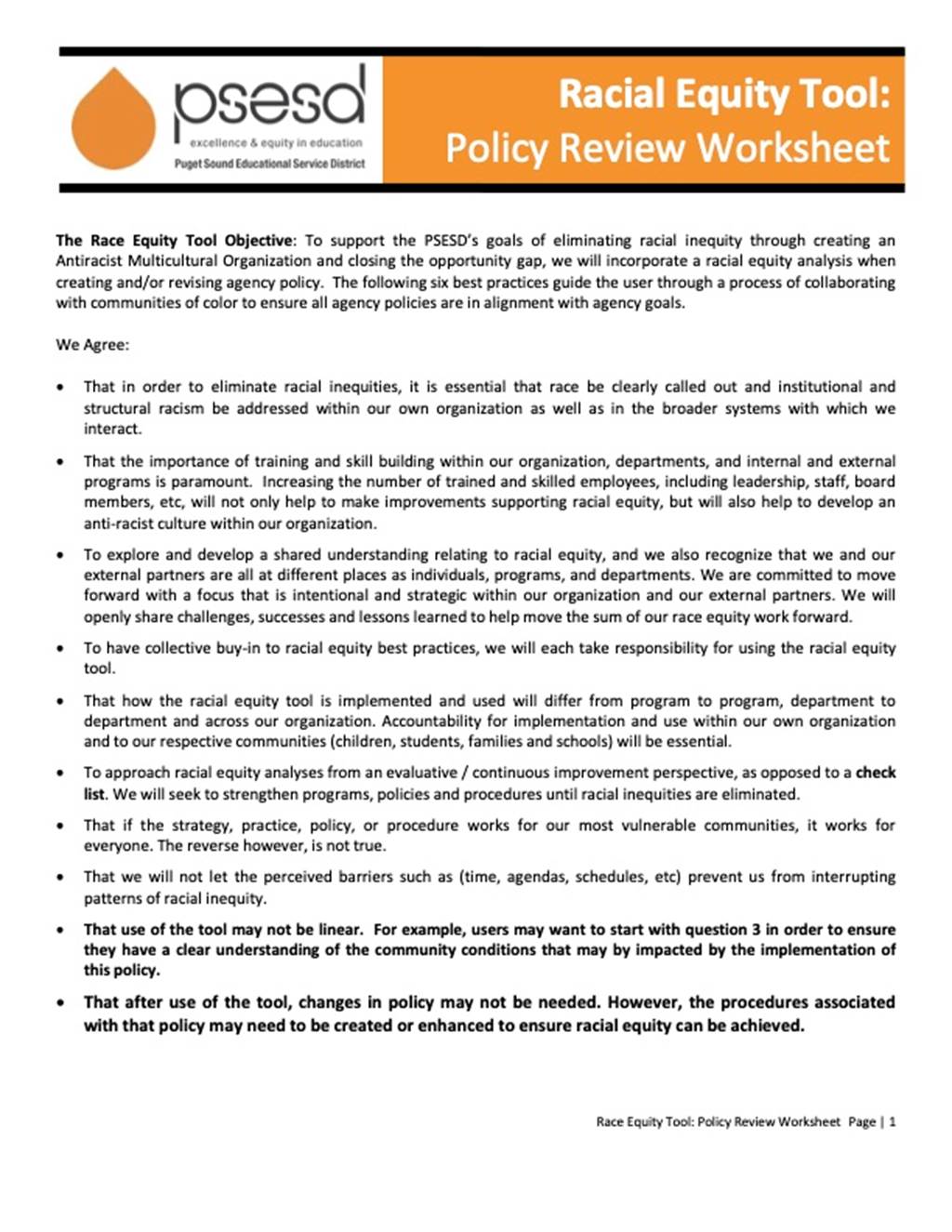 Racial Equity Tool: Policy Review Worksheet - image