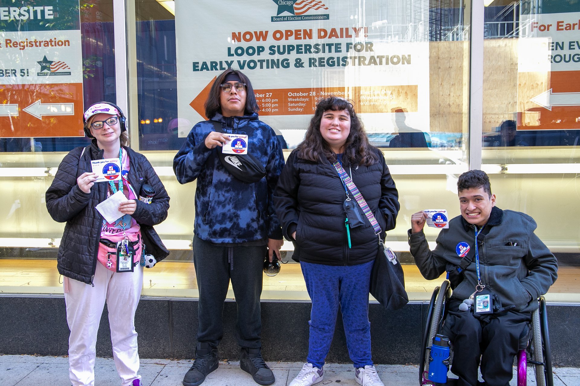 Students with voting stickers