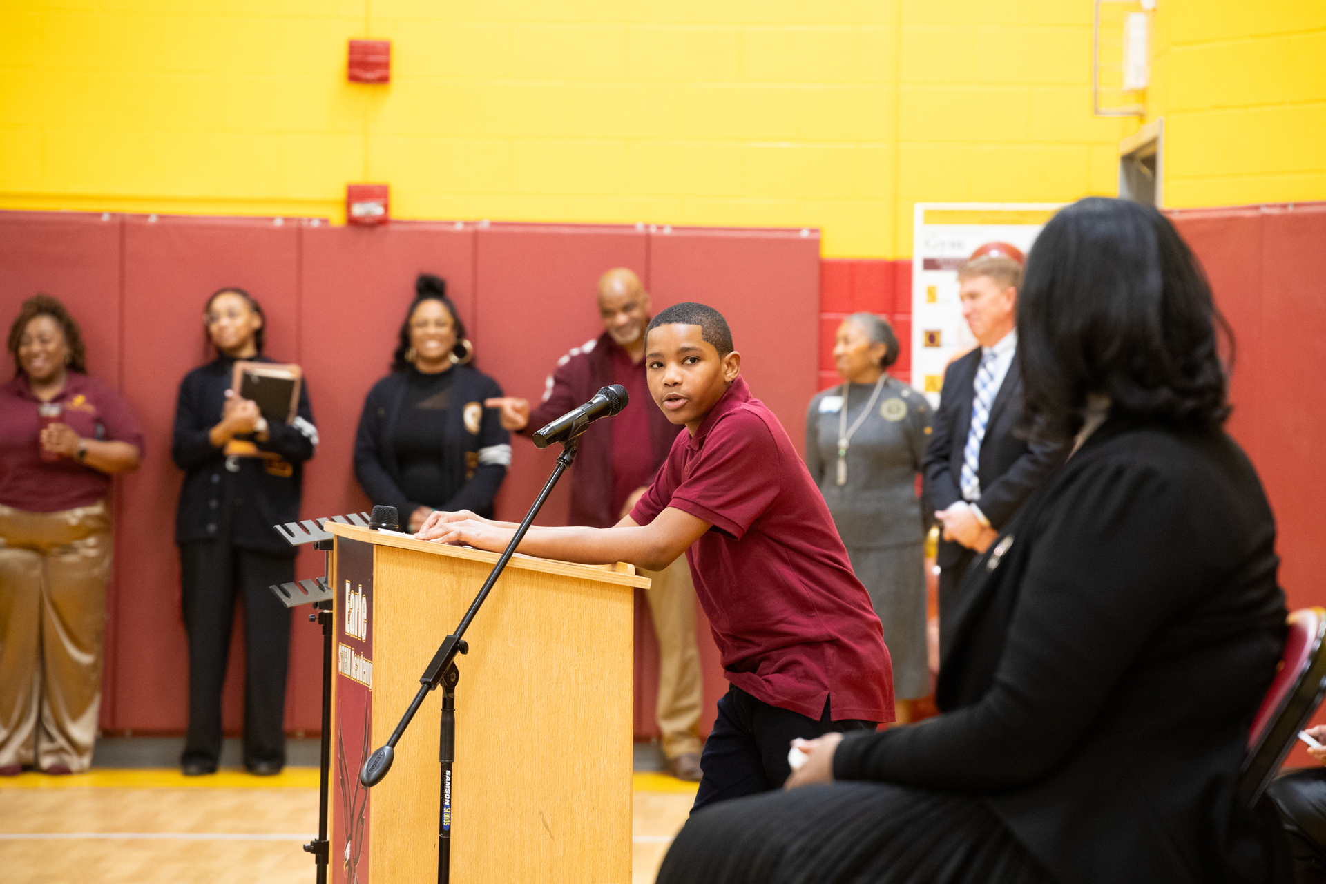 Student addressing the crowd