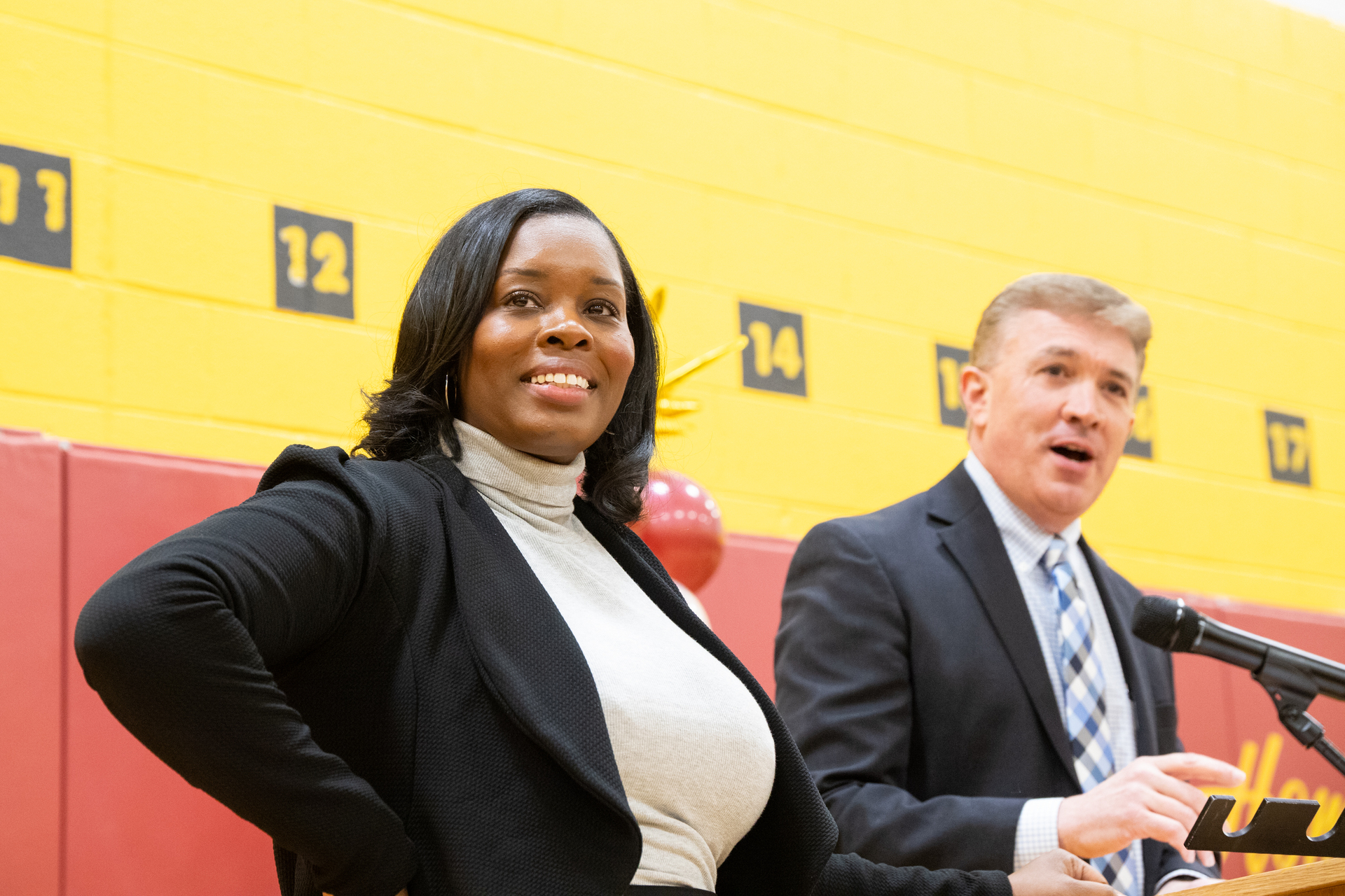 Principal Latimer-Lake on stage