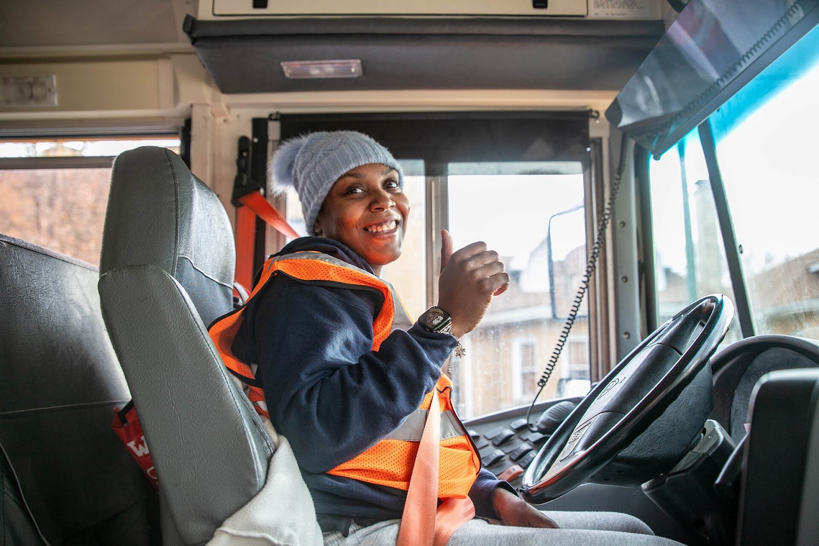 Smiling bus driver