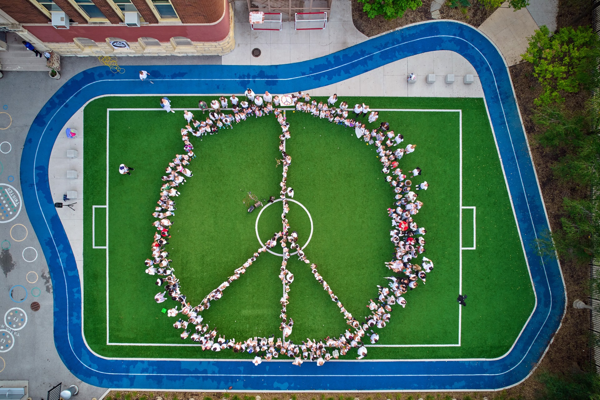 arial view of peace sign