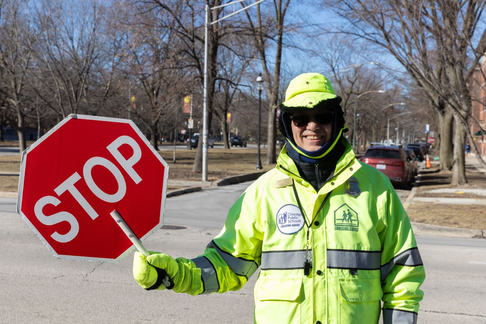 Crossing guard with stop sign