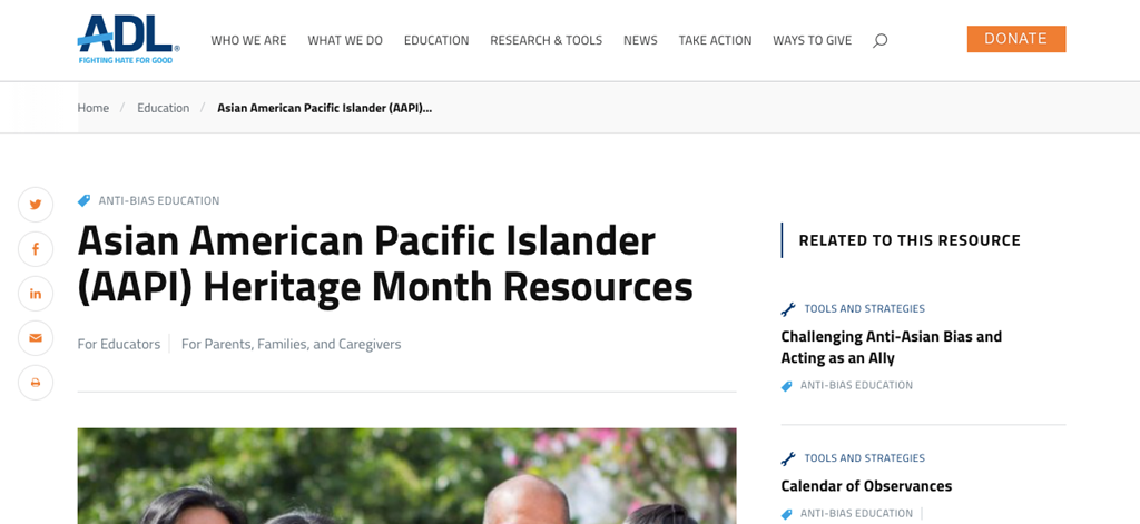 Screenshot of AAPI Heritage Month Resources