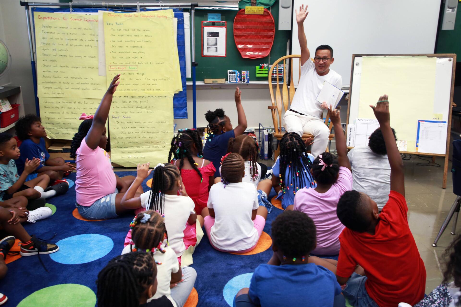 Raised hands at story time