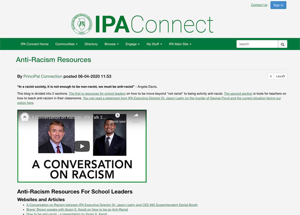 Screenshot of IPA Connect Anti-Racism Resources