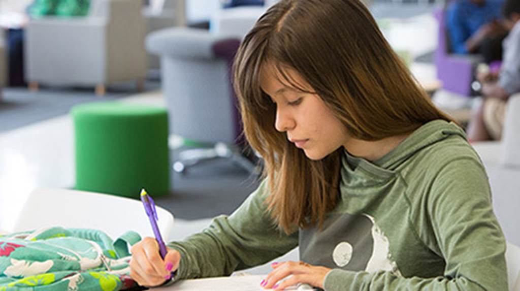 student working at desk