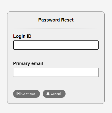 Password reset screen