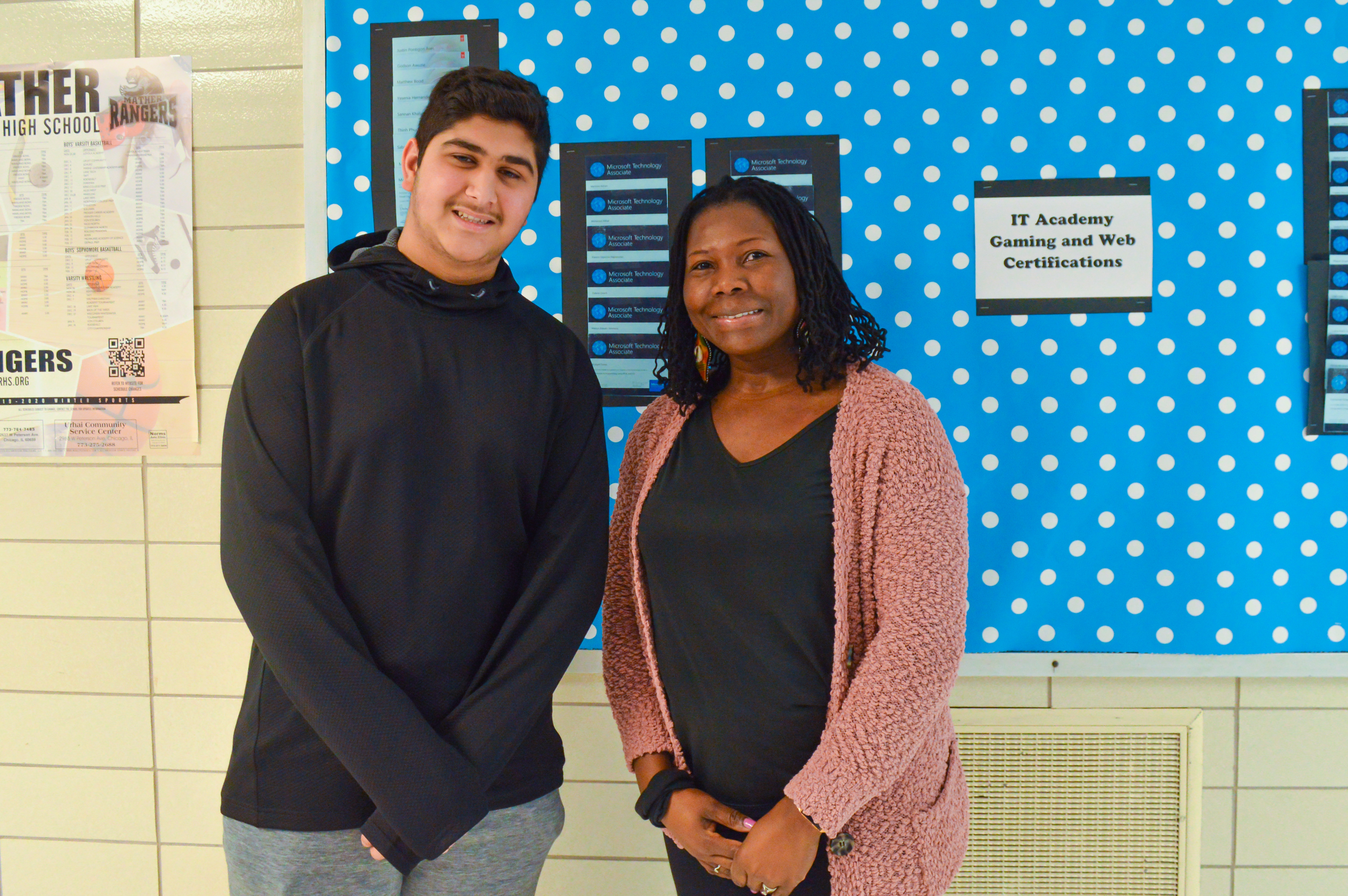 Mather High School senior Mohammad A. (Left) and teacher Tameka Lewis-Morris (Right)