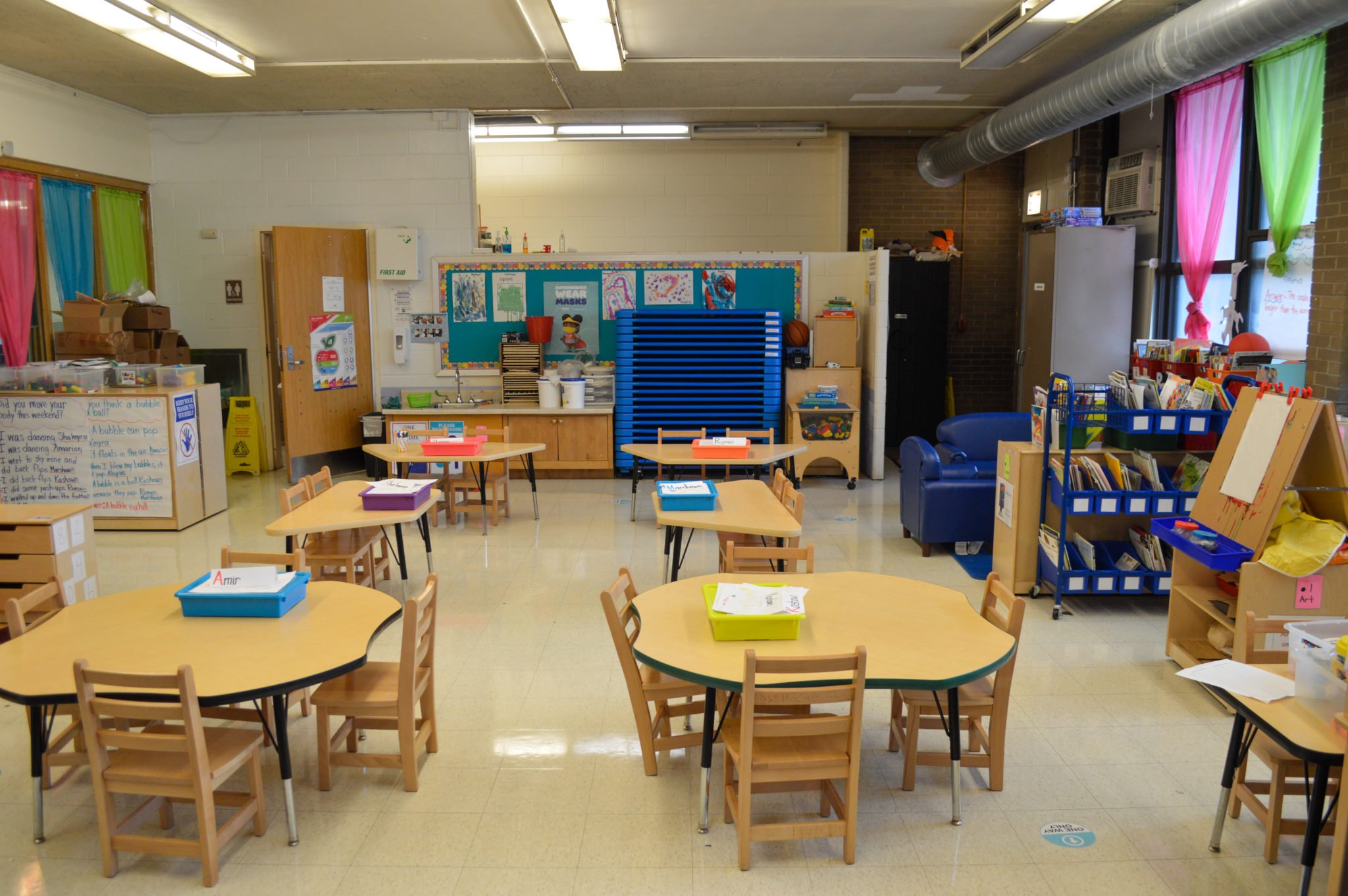 A classroom with tables