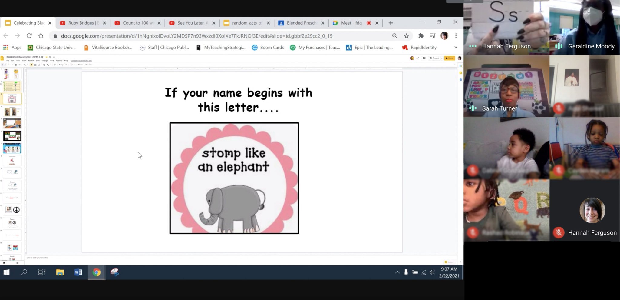A class on zoom asking you to stomp like an elephant